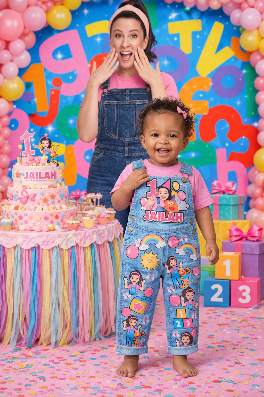 Personalized 1st Birthday Girl Outfit – Custom Denim Overall Set, Baby Girl Cake Smash Outfit, First Birthday Party Outfit