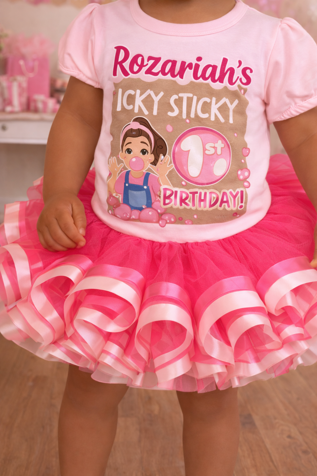 Custom 1st Birthday Girl Outfit – Icky Sticky Birthday Shirt & Pink Tutu Set | Ms. Rachel birthday outfit| Personalized First Birthday Outfit